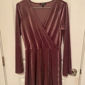 Express Mauve Ribbed Velvet Mini Dress